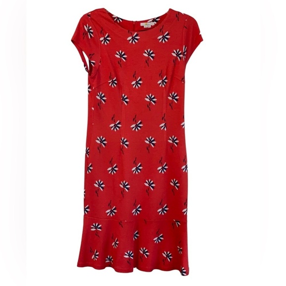 Boden Floral, cap sleeve, stretch jersey, lined dress. Size 14 US GUC - Picture 2 of 4